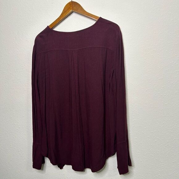 Cloth & Stone Burgundy Tie Front Scoop Neck Long Sleeve Pullover Top Size L - Picture 8 of 13